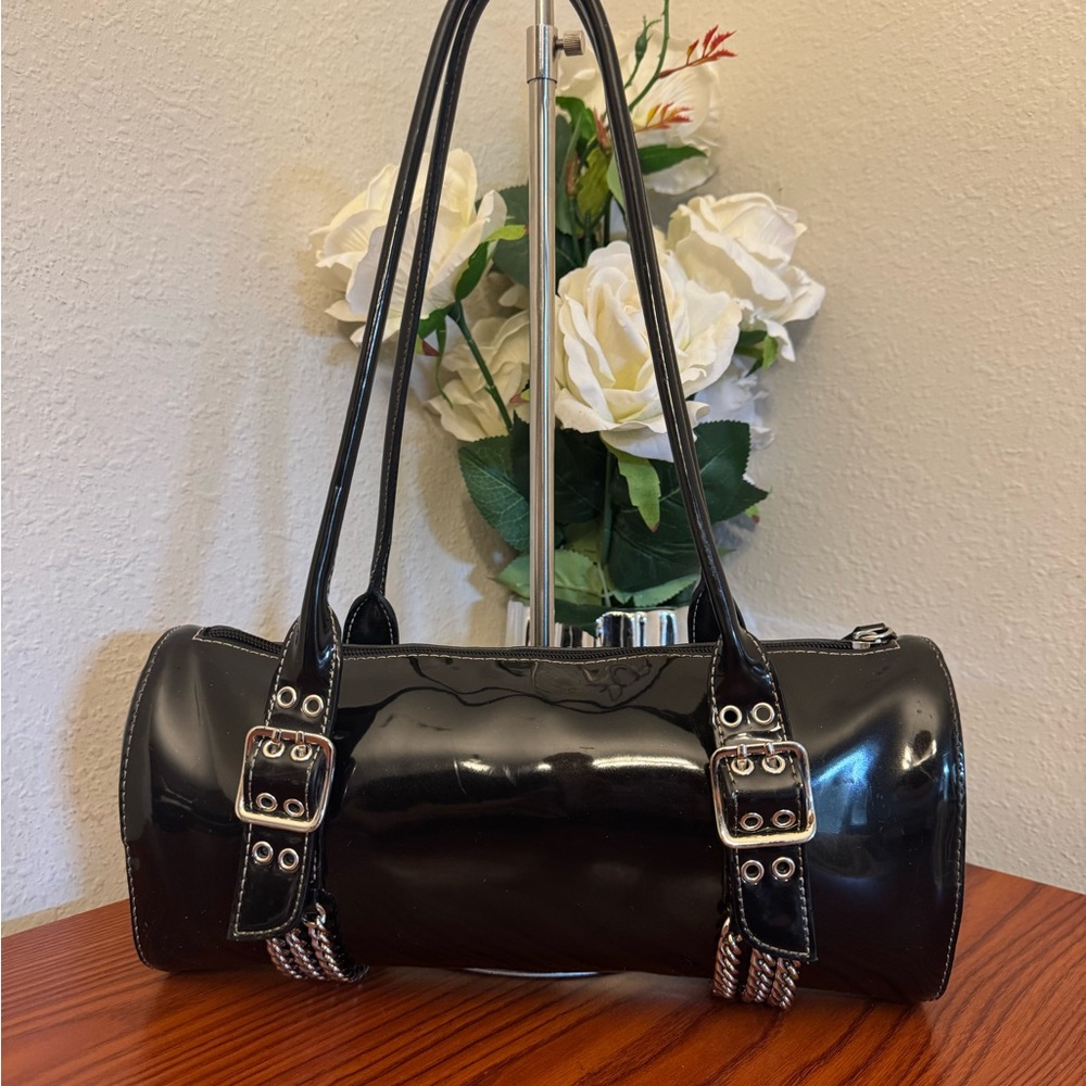 Chic Black Patent faux Leather Shoulder Bag